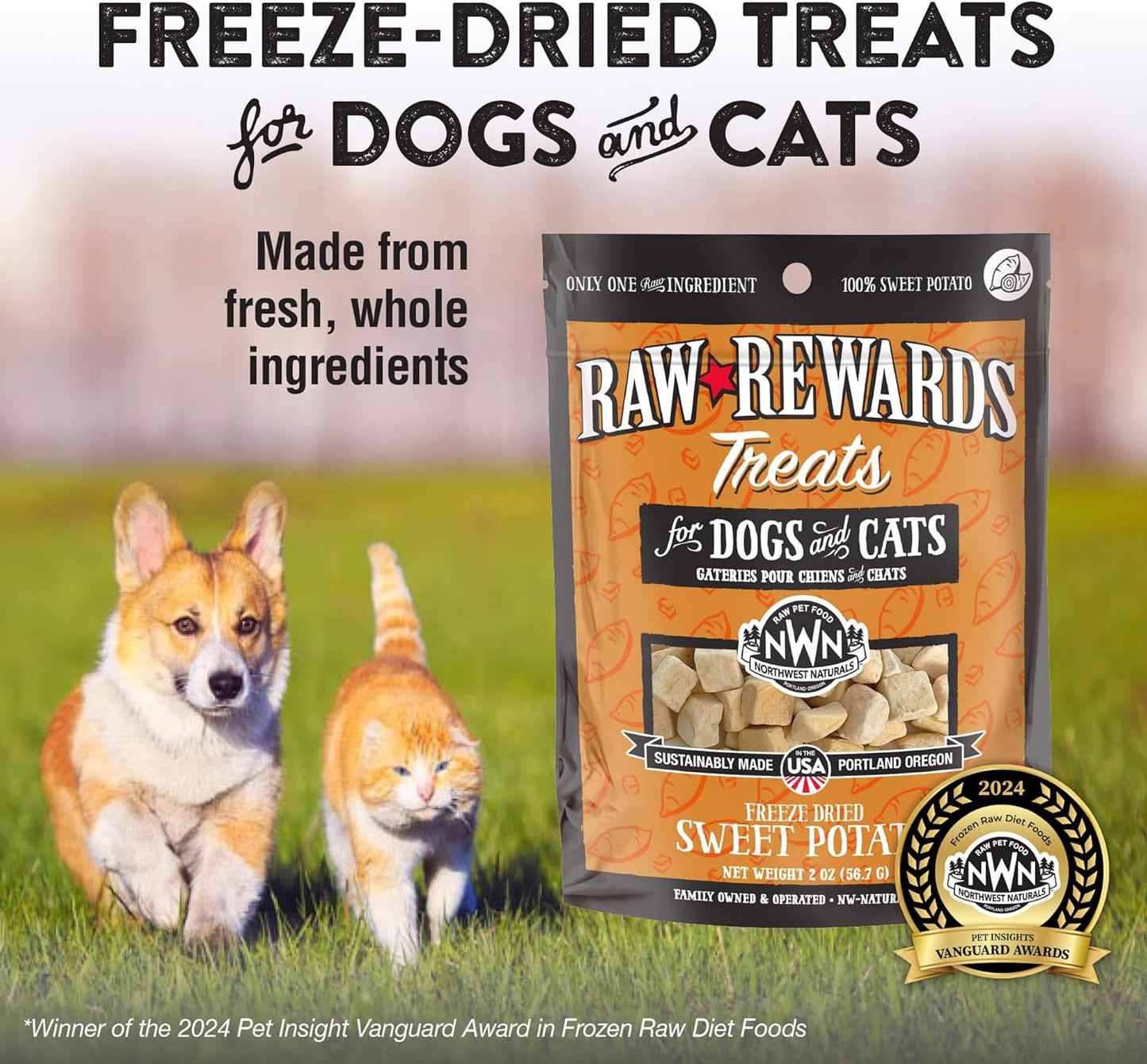 Northwest Naturals Raw Rewards Freeze-Dried Sweet Potato Treats for Dogs and Cats - Bite-Sized Pieces - Healthy, 1 Ingredient, Human Grade Ingredients, All Natural, Proudly Made in USA, 2 Oz