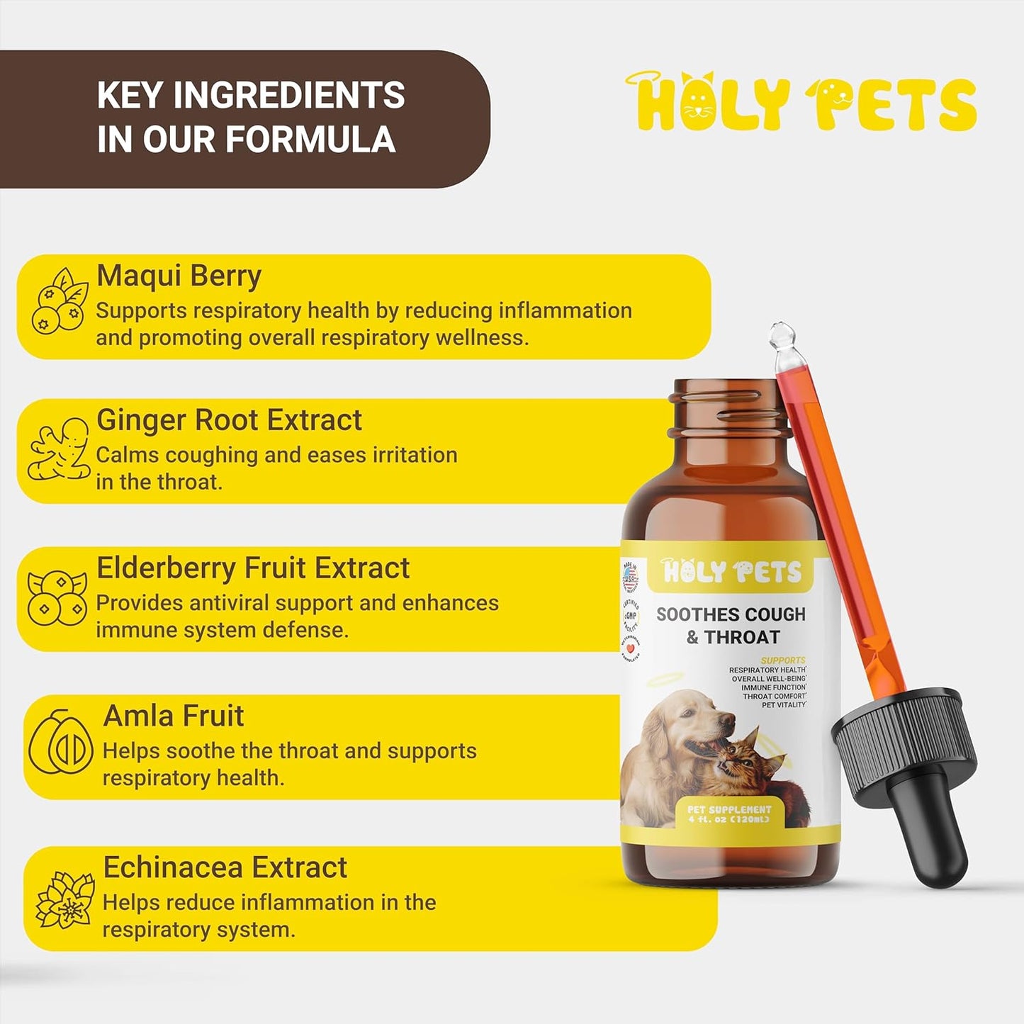 Cough Medicine for Dogs & Cats, Respiratory Infection Support - Sneezing Relief & Kennel Cough Treatment - Pet Asthma Support - Made with Natural Ingredients in The USA (4oz)