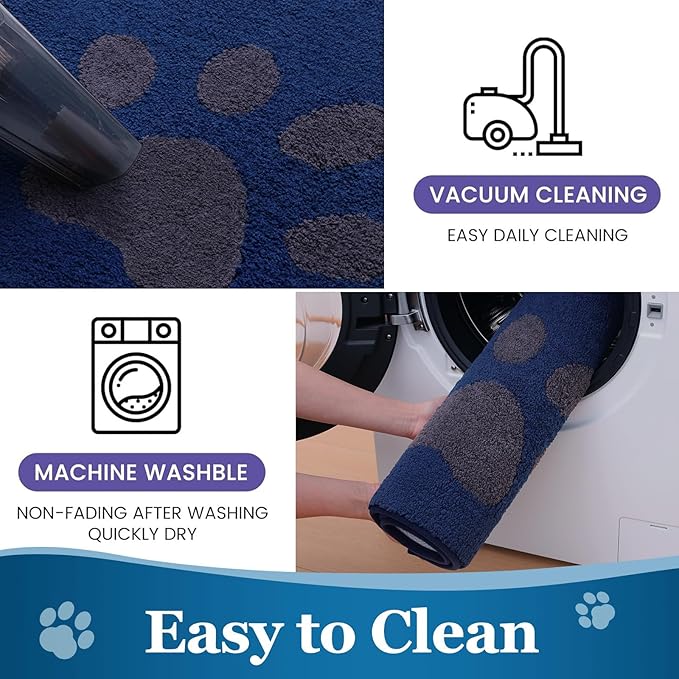 Buganda Dog Door Mat for Muddy Paws, Absorbent Dirt Trapper Washable Indoor Doormats, Non Slip Low-Profile Mud Mat for Dogs, Front Entrance Doormat for Inside Floor (40x32 Inches, Navy)