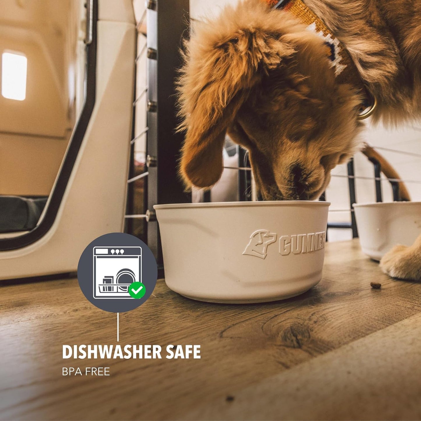 Dog Bowl with Spill-Proof Travel Lid – 7.5" x 3.75", 1.3 lb, 7-Cup Capacity, BPA-Free, Rust-Proof, Shock-Resistant, Stackable, Dishwasher Safe, Leak-Resistant Nesting Lid – White