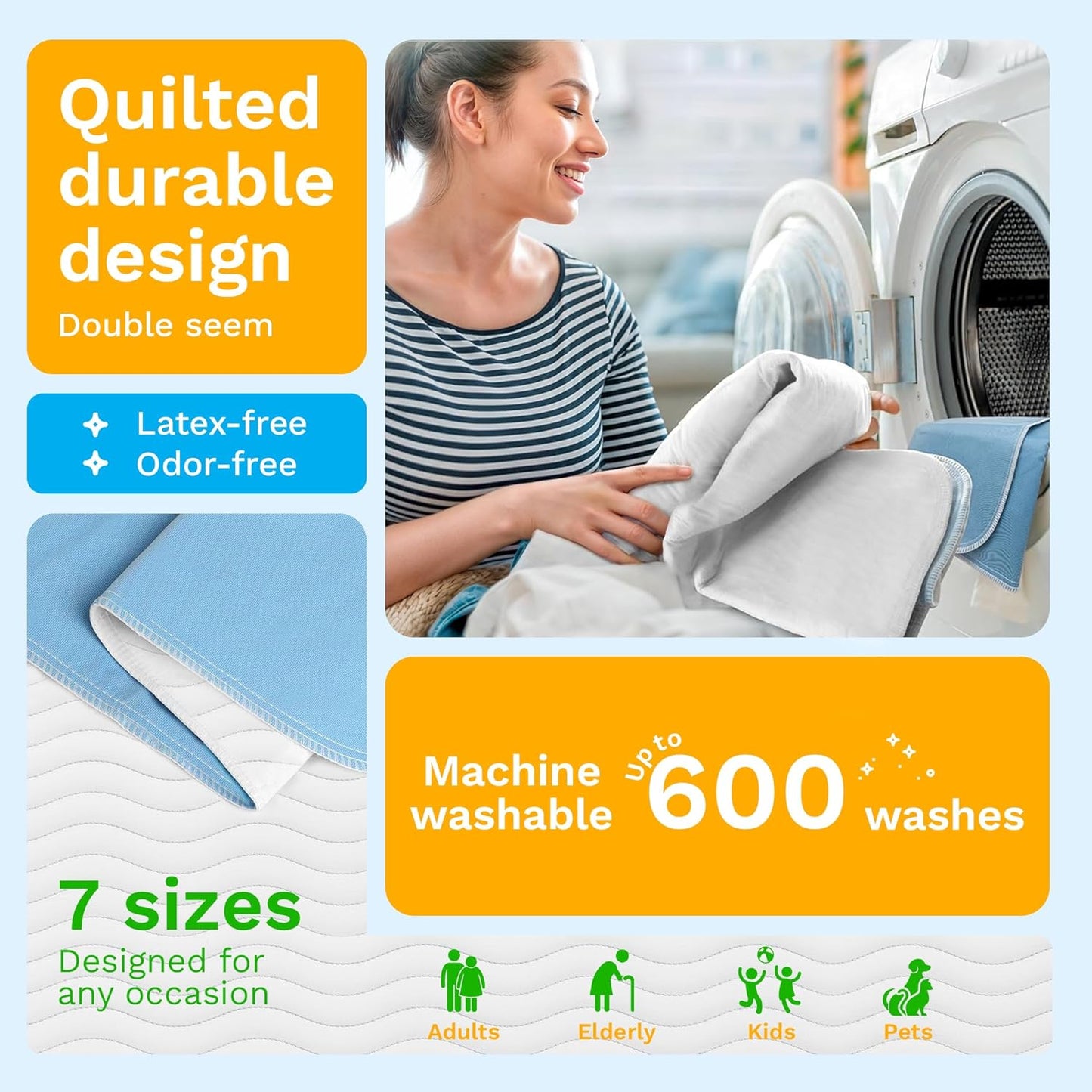 GREEN LIFESTYLE Washable Underpads - Large Bed Pads for use as Incontinence Bed Pads, Reusable Pet Pads, Great for Dogs, Cats, Bunny, Seniors Bed Pad (Pack of 4 - 30x34)