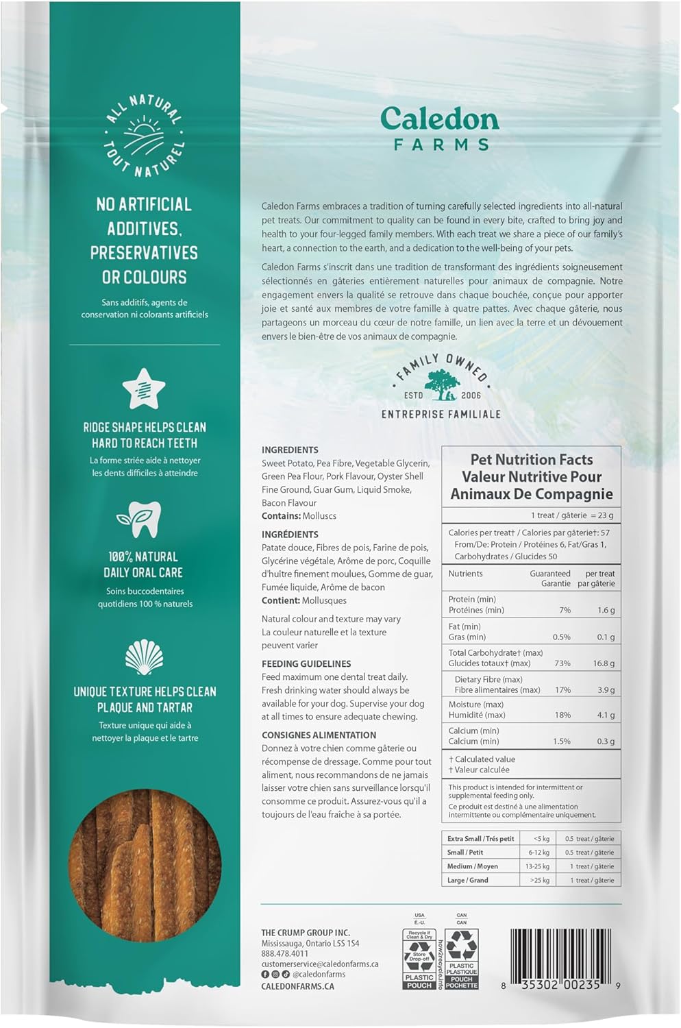 Caledon Farms Plaque Busters with Bacon Dog Treats: Grain Free, Gluten Free, No Additives, Colors or Preservatives, Brown 8 Count (Pack of 1)