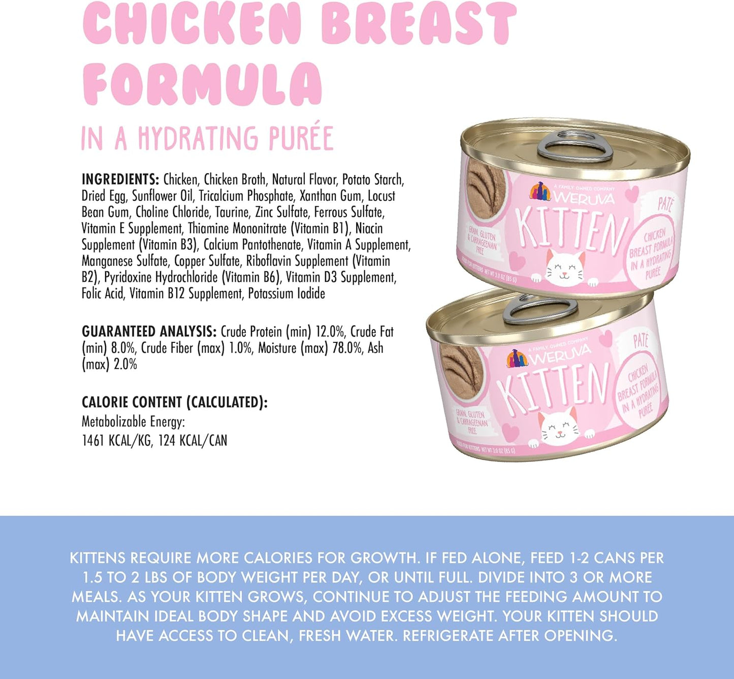 Weruva Kitten, Chicken Breast Formula in a Hydrating Purée, 3oz Can (Pack of 12)