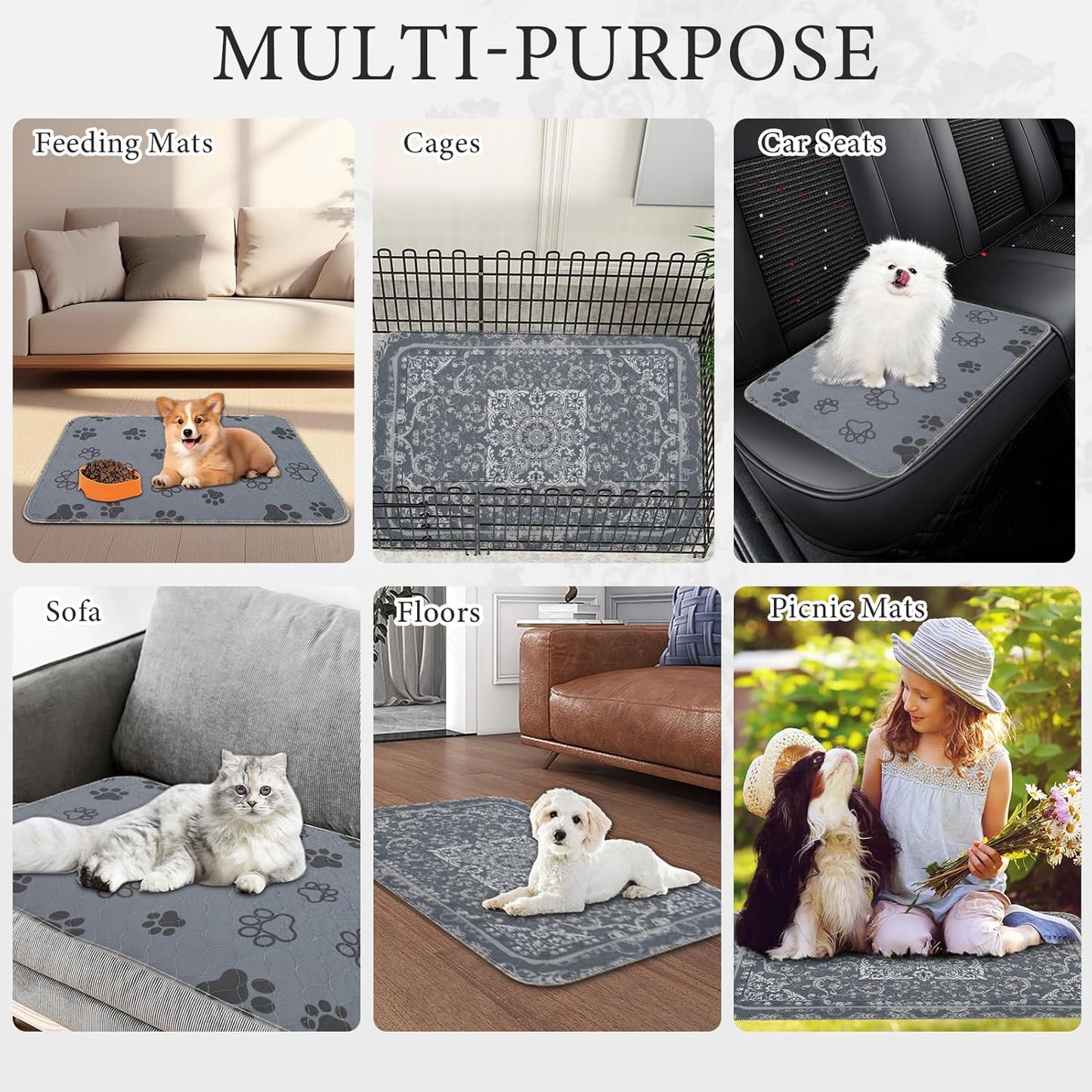 Homimp Washable Pee Pads for Dogs,4 Pack Reusable Puppy Pads,Absorbent and Leakproof Dog Pee Pads,Non Slip Puppy Training Pads,Pet Mat for Floor,Crate,Couch,Whelping,Grey 36"x36"