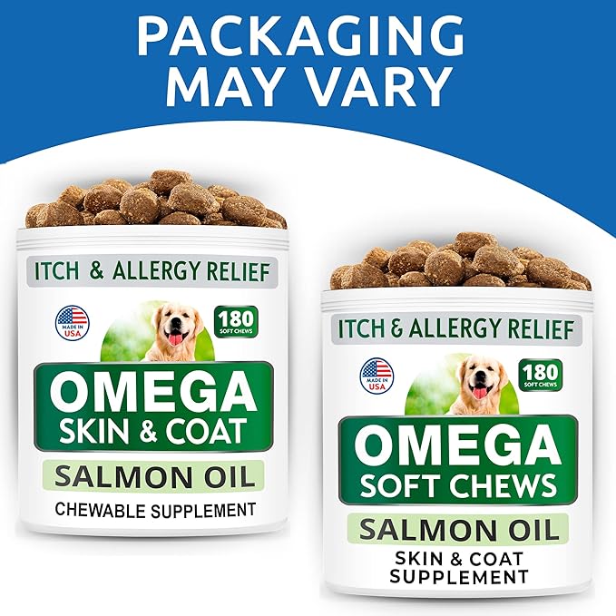 BARK&SPARK Omega 3 for Dogs - 180 Fish Oil Treats for Dog Shedding, Skin Allergy Chews, Itch Relief, Hot Spots Treatment - Joint Health - Skin and Coat Supplement - EPA & DHA Fatty Acids - Salmon Oil