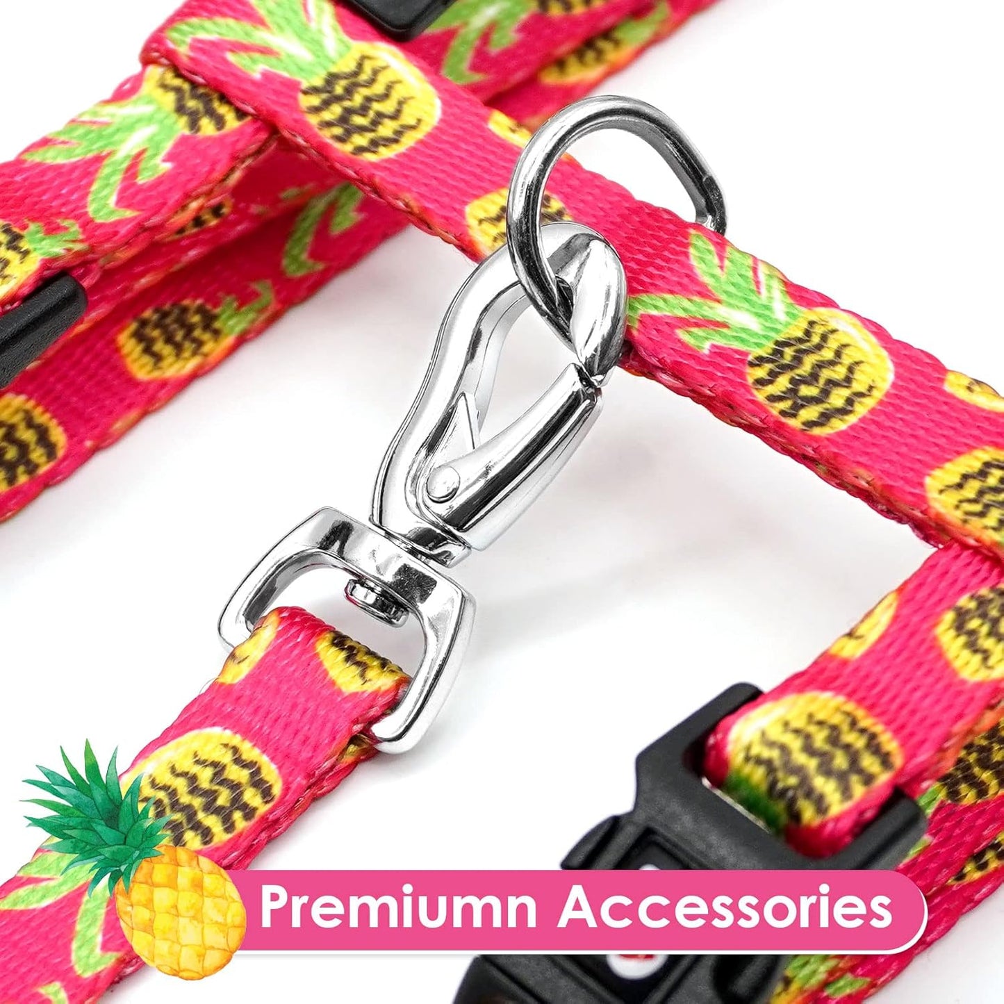 azuza Cat Harness and Leash Set, Escape Proof Adjustable Kitten Vest for Walking and Travel, Soft Lightweight Cat Carrier Harness for Small to Large Cats, Pineapple Design