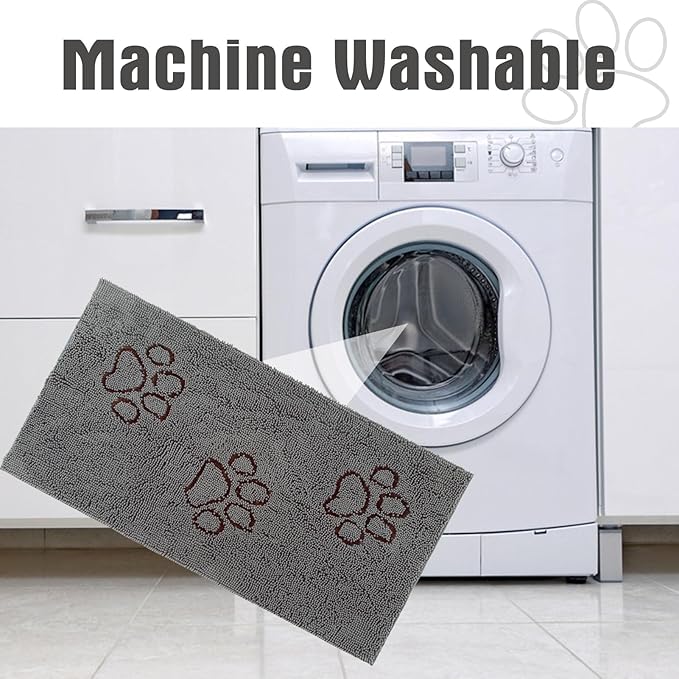 EXPAWLORER Dog Door Mat for Muddy Paws - Highly Absorbent Microfiber Rug, Soft Chenille Runner Indoor Outdoor Floor, Non-Slip Large Pet Paw Cleaning Washable Mud Mat for Bathroom, Grey