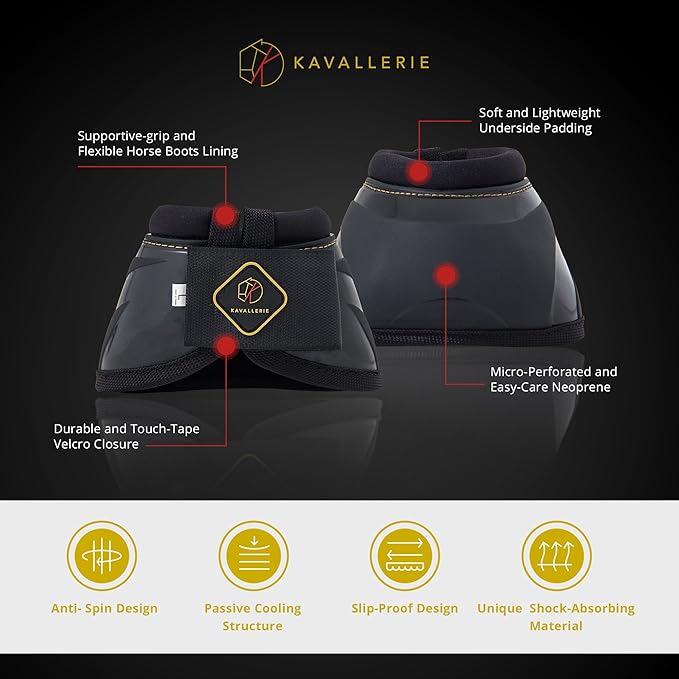 Kavallerie PRO-K Soft No Turn Bell Boots Ultimate Hoof Protection, with Anti-Spin Fastening System, Durable & Prevents Overreaching