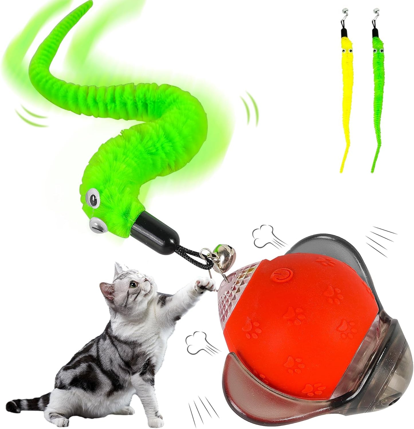 Interactive Cat Toy Ball – Firefly Automatic Moving Electric Kitten Toy with 2 Feather Tails, 3-Speed Modes, USB Rechargeable, Chirping Sounds & Motion Activation for Bored Cats