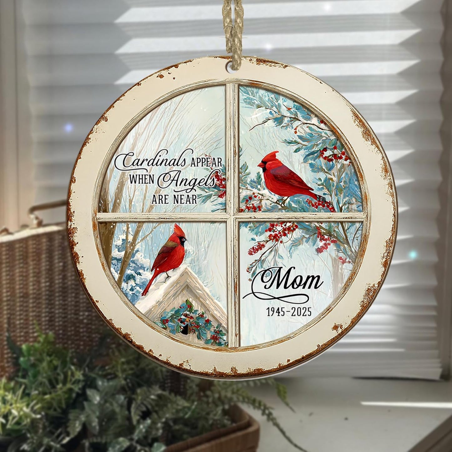 Personalized Memorial Window Suncatcher – “Cardinals Appear When Angels are Near” – Custom Red Bird Ornament with Name & Year – Sympathy Gift for Loss of Mom, Dad, Grandparent or Loved One