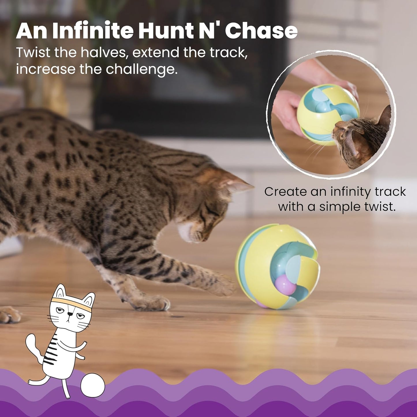 Catstages Twist-A-Ball 3-in-1 Convertible Cat Track Toy, Rolling Ball Toy for Indoor Cats, Green