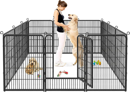 Dog Playpen, 32inch 10 Panels Outdoor Dog Fence Indoor Dog Pen Anti-Rust Pet Puppy Pen Dog Exercise Pen with Lock for Medium Small Dogs, Portable Pet Fence for Yard RV Camping