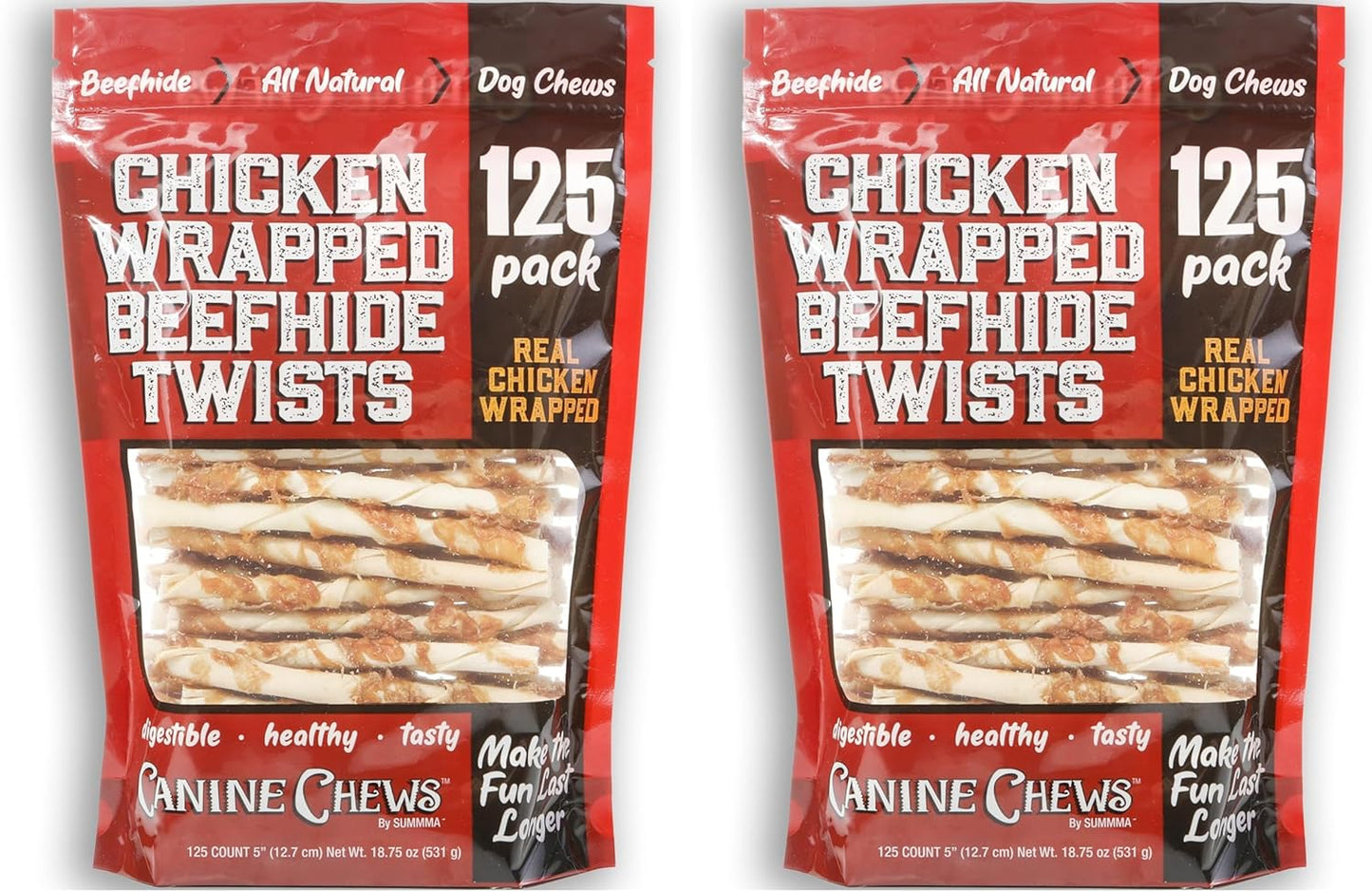 Canine Chews Chicken-Wrapped Rawhide Chews for Dogs (125 ct.) (Pack of 2)