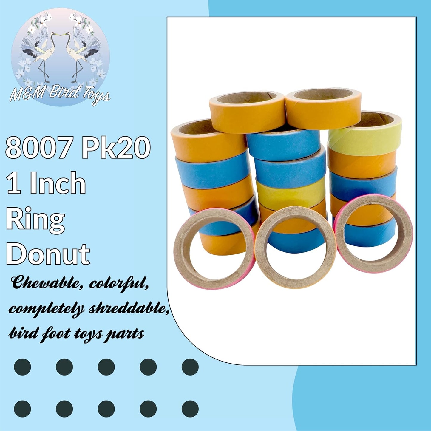8007 Pk20 1 Inch Ring Donut - Classic Compressed Cardboard Chewable Bird Foot Toys, Easy for Pets to Grab and Chew, Great for Small Size Birds Cockatiels Budgies