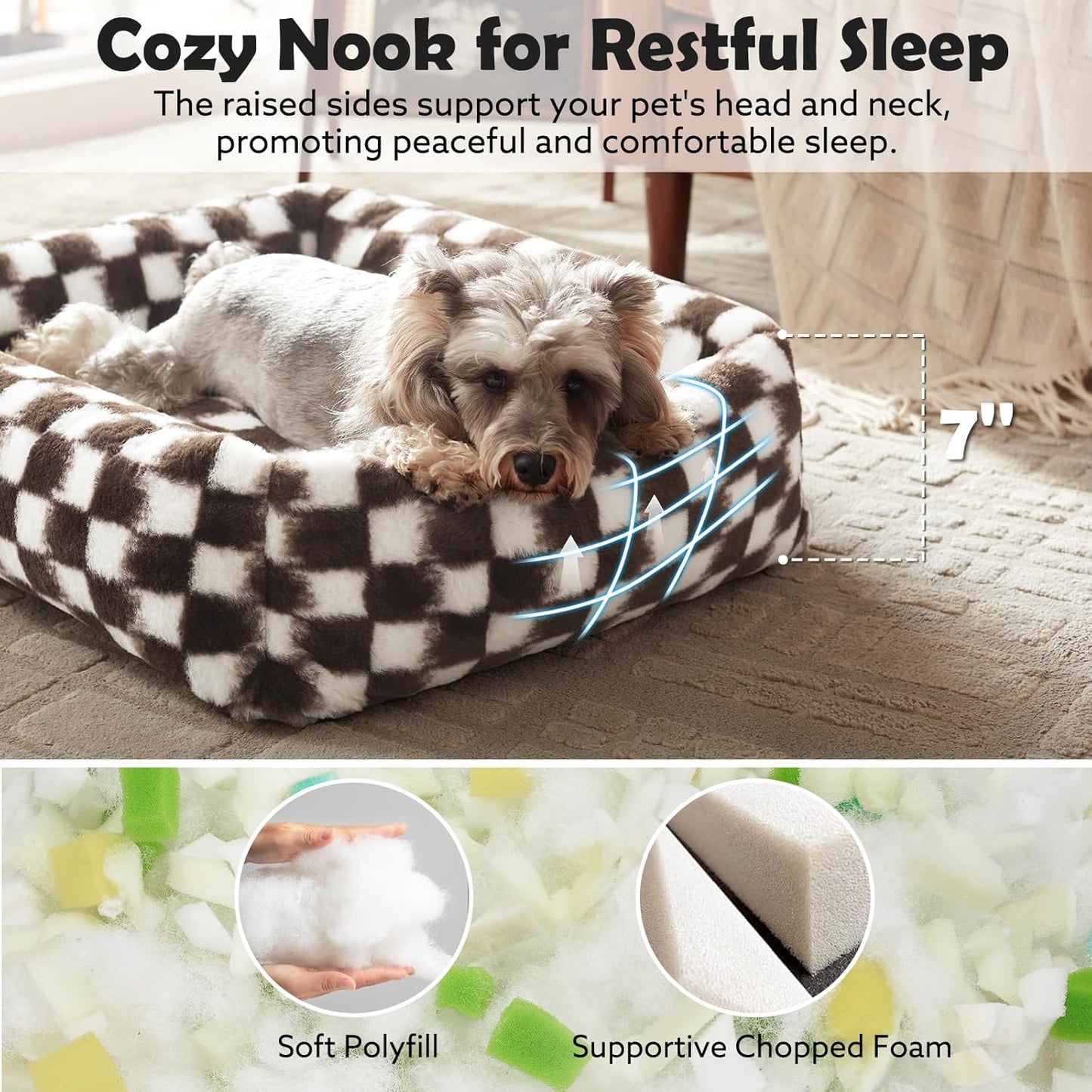 JOEJOY Small Dog Bed for Small Dogs, Rectangle Washable Orthopedic Corduroy Fleece Pet Bed with Removable Zipper Cover, Cute Soft Calming Puppy Bed with Non Skid Bottom