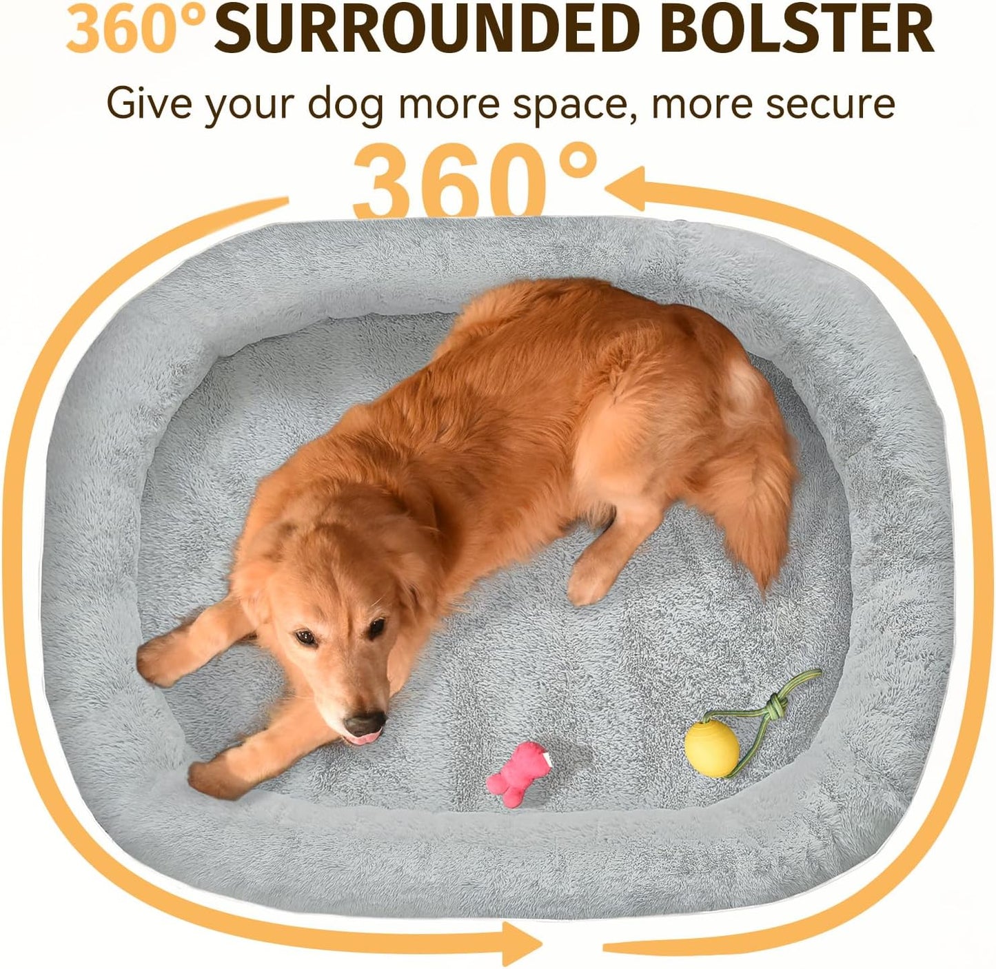 Orthopedic Waterproof Large Dog Bed: Memory Foam Washable Dog Bed with Bolsters - Removable Orthopedic Cover for Medium L XL Large Sized Pet - Non-Slip Bottom - Silver