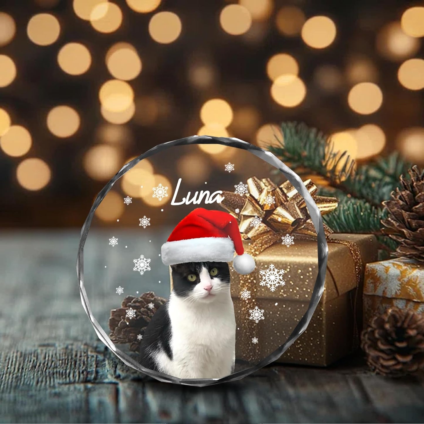Personalized Cat Christmas Ornament Photo, Custom Pet Ornament with Santa Hat, Holiday Tree Decoration, for Cat Lovers, from Pet Owner, Cute Funny Keepsake, Acrylic Ornament