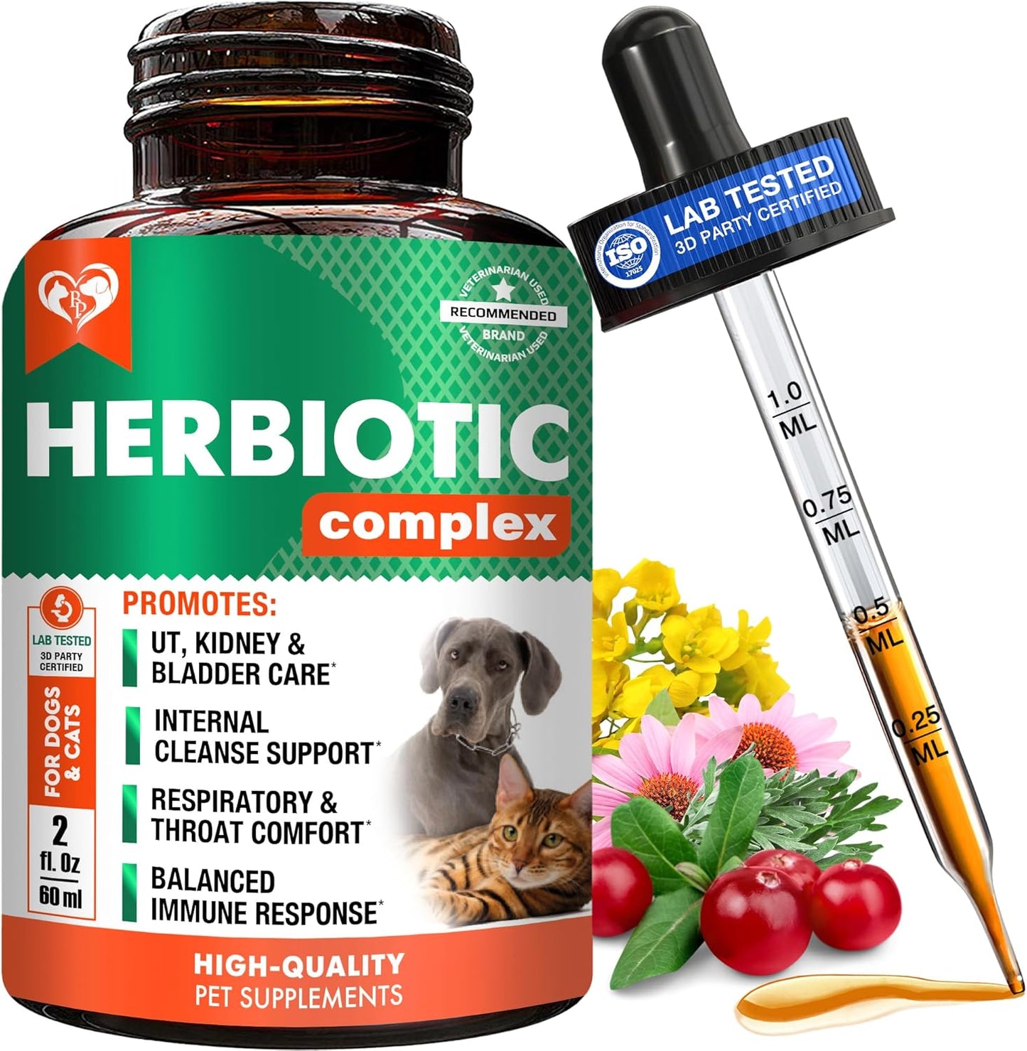 Natural Antibiotic for Dogs & Cats – Herbal Supplement for Kennel Cough Relief, UTI Treatment, Urinary Tract Health, Intestinal Defense & Immune Support – Liquid Drops