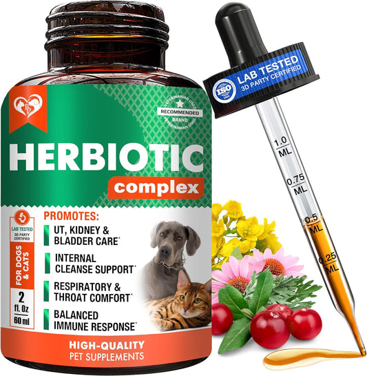 Natural Antibiotic for Dogs & Cats – Herbal Supplement for Kennel Cough Relief, UTI Treatment, Urinary Tract Health, Intestinal Defense & Immune Support – Liquid Drops