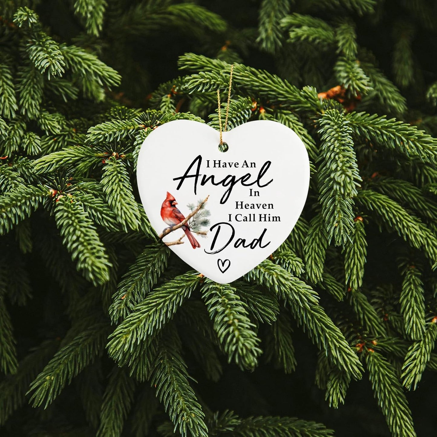 Memorial Gifts for Loss of Dad Memorial Ornament & Keepsake Sign - Red Heart Plaque with Cardinal - Sympathy Gifts for Loss of Dad
