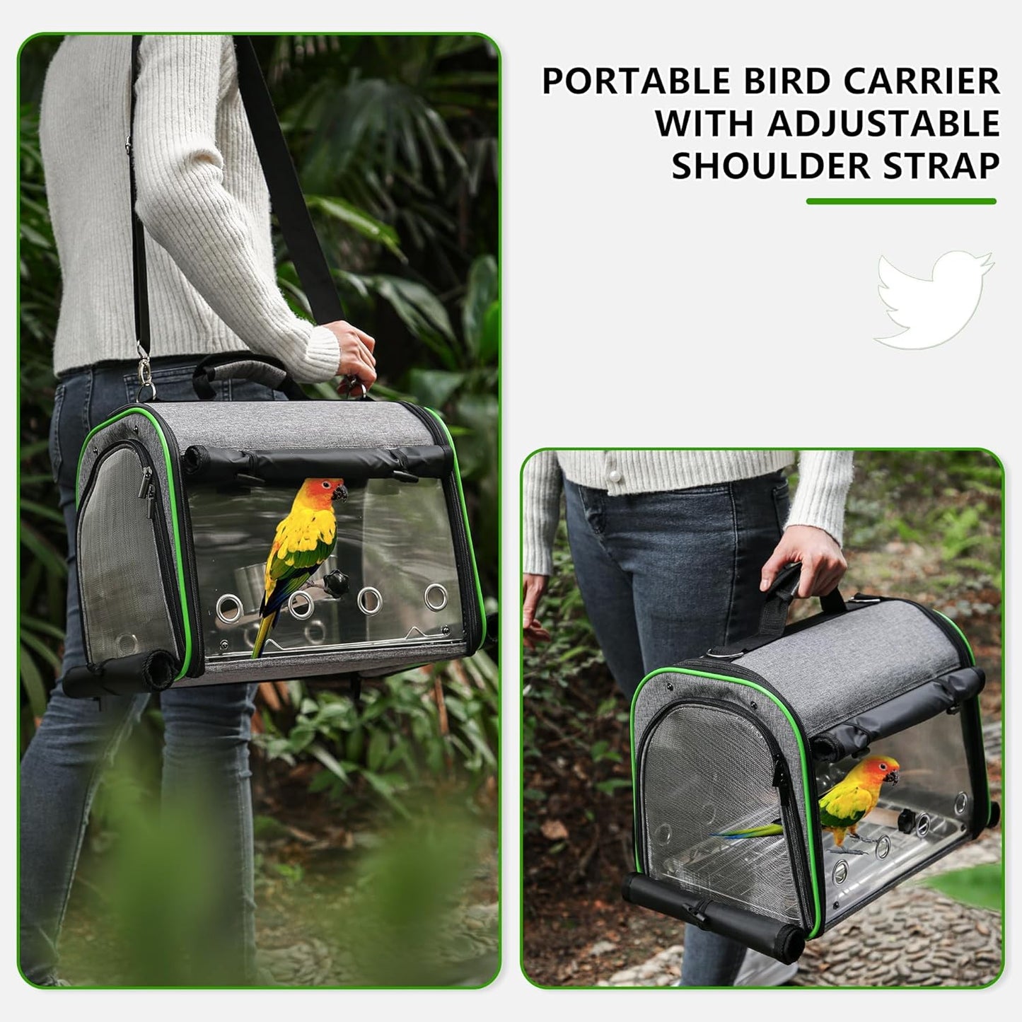 Suertree Bird Carrier Bag Bird Travel Cage Indestructible Stainless Steel Mesh, Bag with Stand for Parrot, Portable Bird Travel Bag, Pet Transparent Breathable Travel Cage