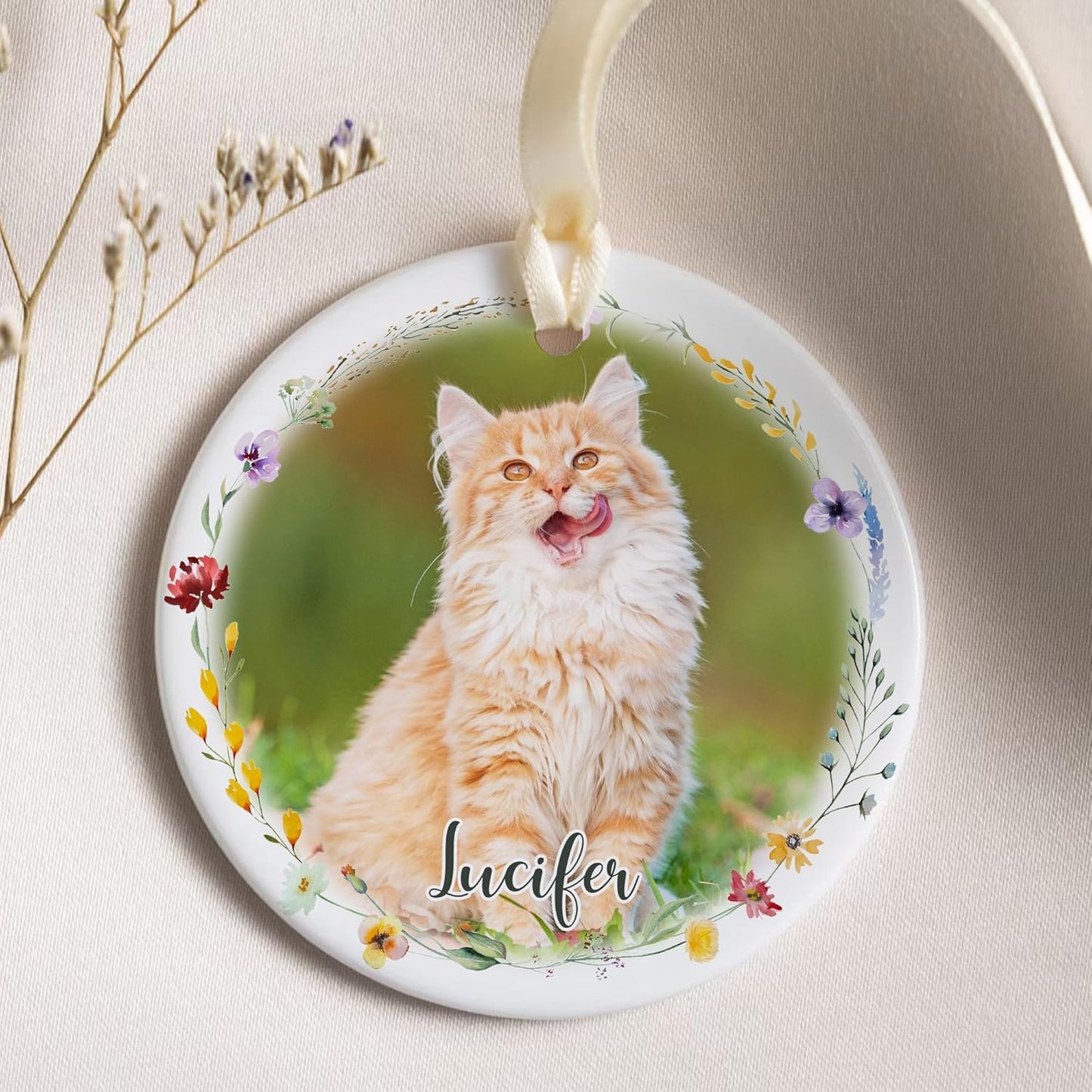 Personalized Wings Memorial Dog Christmas Ornaments - Forever in Our Hearts Acrylic Ornament for Your Loss Pet - Custom Photo, Name, Years (Memorial Cat Ceramic)