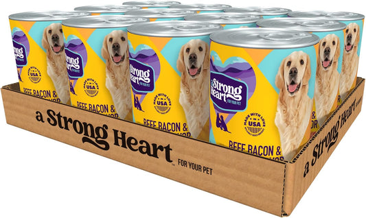 A Strong Heart Wet Dog Food, Beef, Bacon & Cheese Flavor - 13.2 oz Cans (Pack of 12), Made in The USA with Real Beef