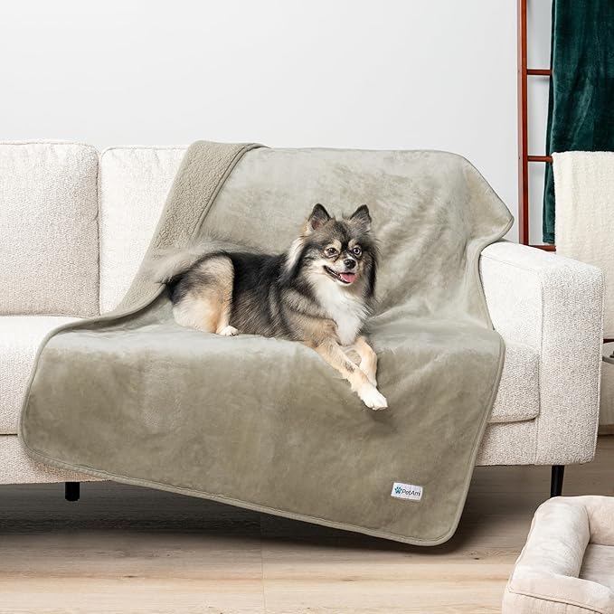 PetAmi Waterproof Dog & Cat Blanket, Pee Proof for Couch, Reversible, Soft Fleece, Washable, 40x60 Taupe
