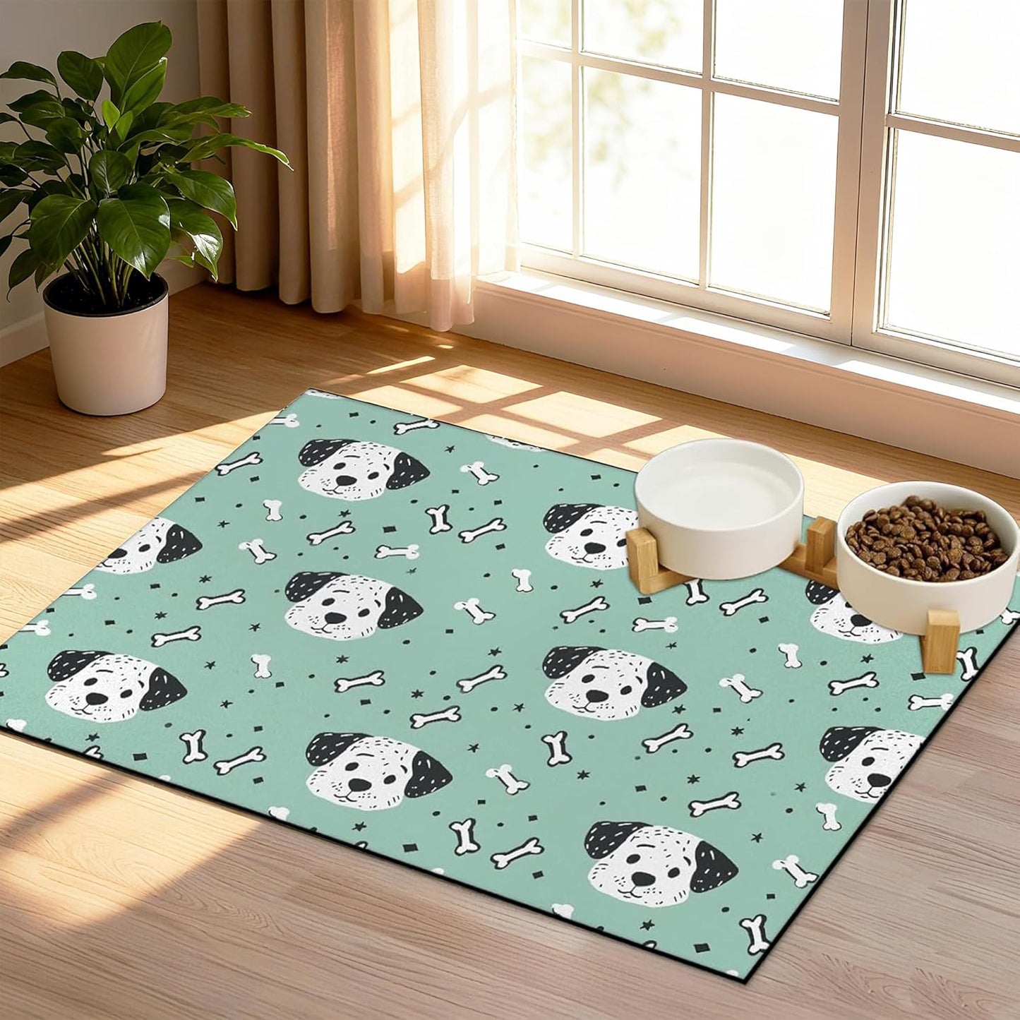 Dog Food Mat Absorbent Dog Cat Bowl Mat for Food and Water, Quick Dry Pet Feeding Placemats Non-Slip Feeding Mats Pet Supplies, Dog Bone, 24" x 32"