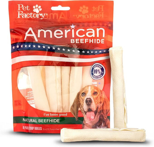 Pet Factory American Beefhide 5" Chip Rolls Dog Chew Treats - Natural Flavor, 8 Count/1 Pack