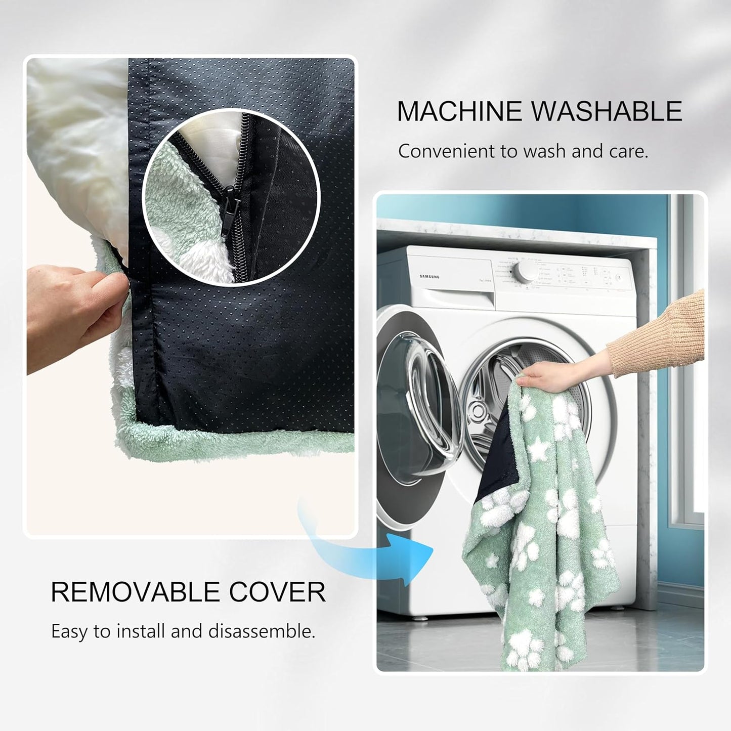 Dog Beds for Small Medium Dogs, Cute Thick Dog Bed for Crate Kennel, Fluffy Pet Bed with Removable Washable Cover and Anti-Slip Bottom, 30"x 20", Green Paw