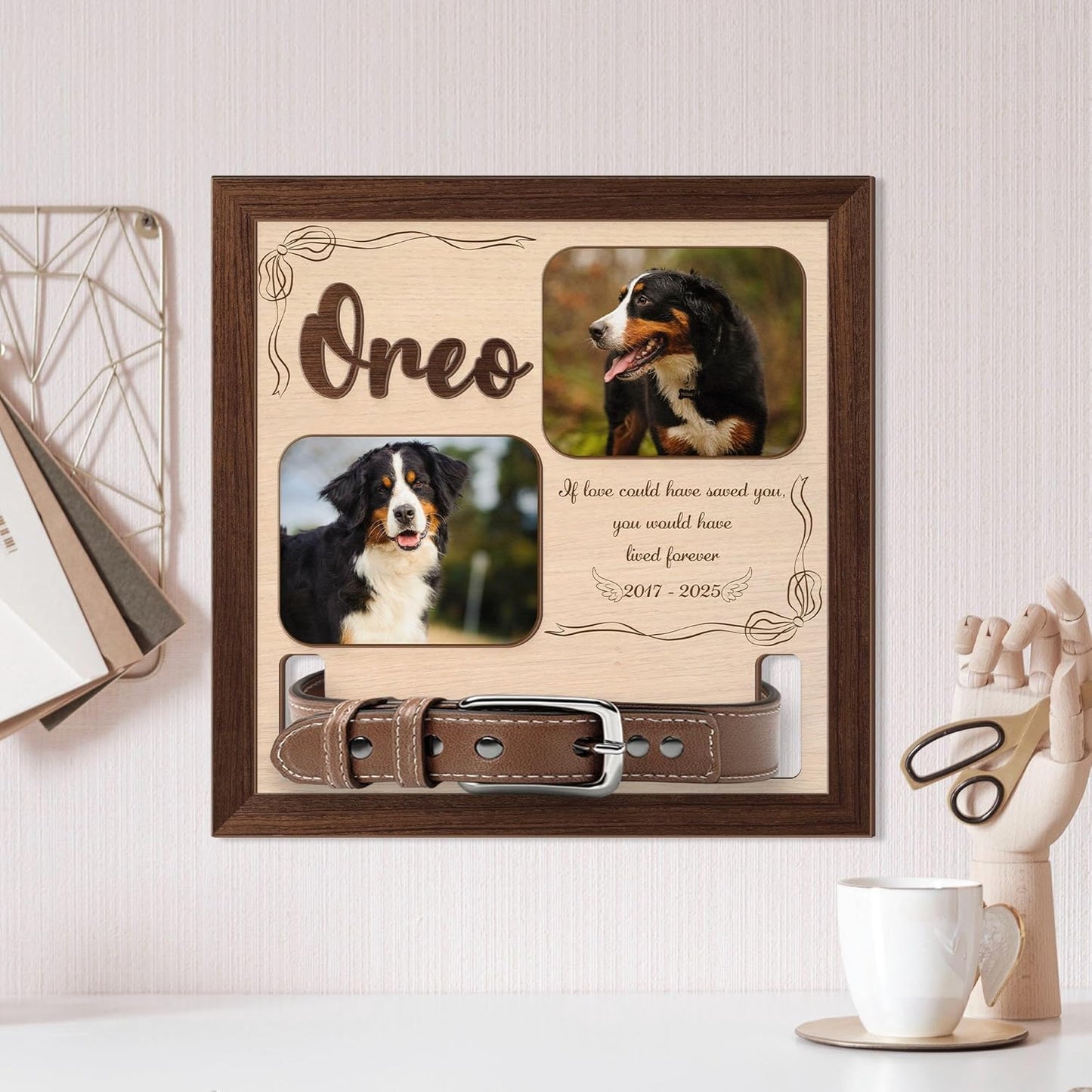 Custom Dog Memorial Collar Wood Frame – Personalized Dog Sympathy Gift, Memorial Pet Collar Holder with Photo, Loss of Dog Keepsake, Custom Pet Collar Holder for Dog Lovers
