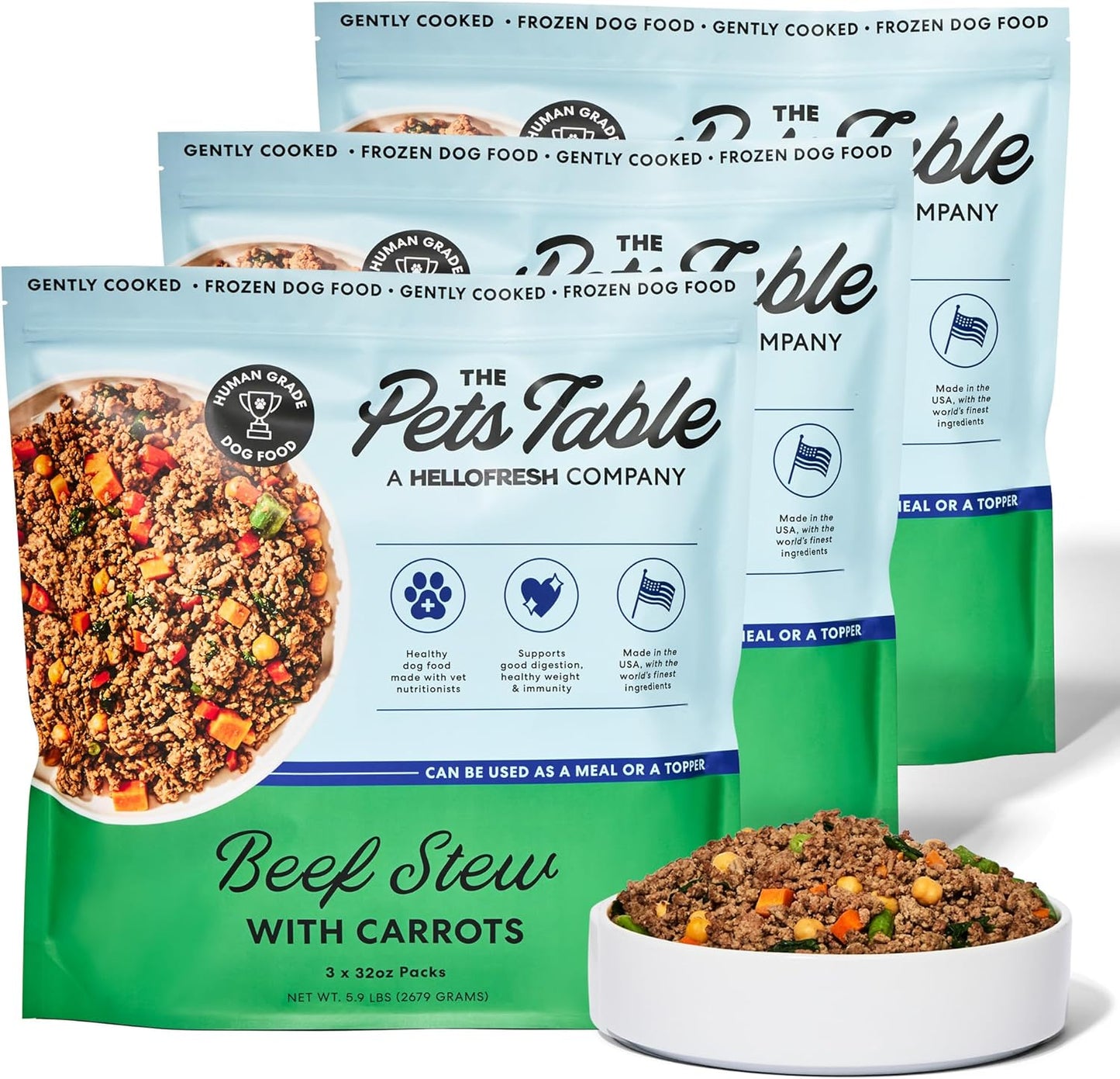 The Pets Table Human-Grade Beef Stew Fresh Dog Food, Dog Food Topper or Complete Meal, 9 Count of 32-oz Pouches, 17.7lbs