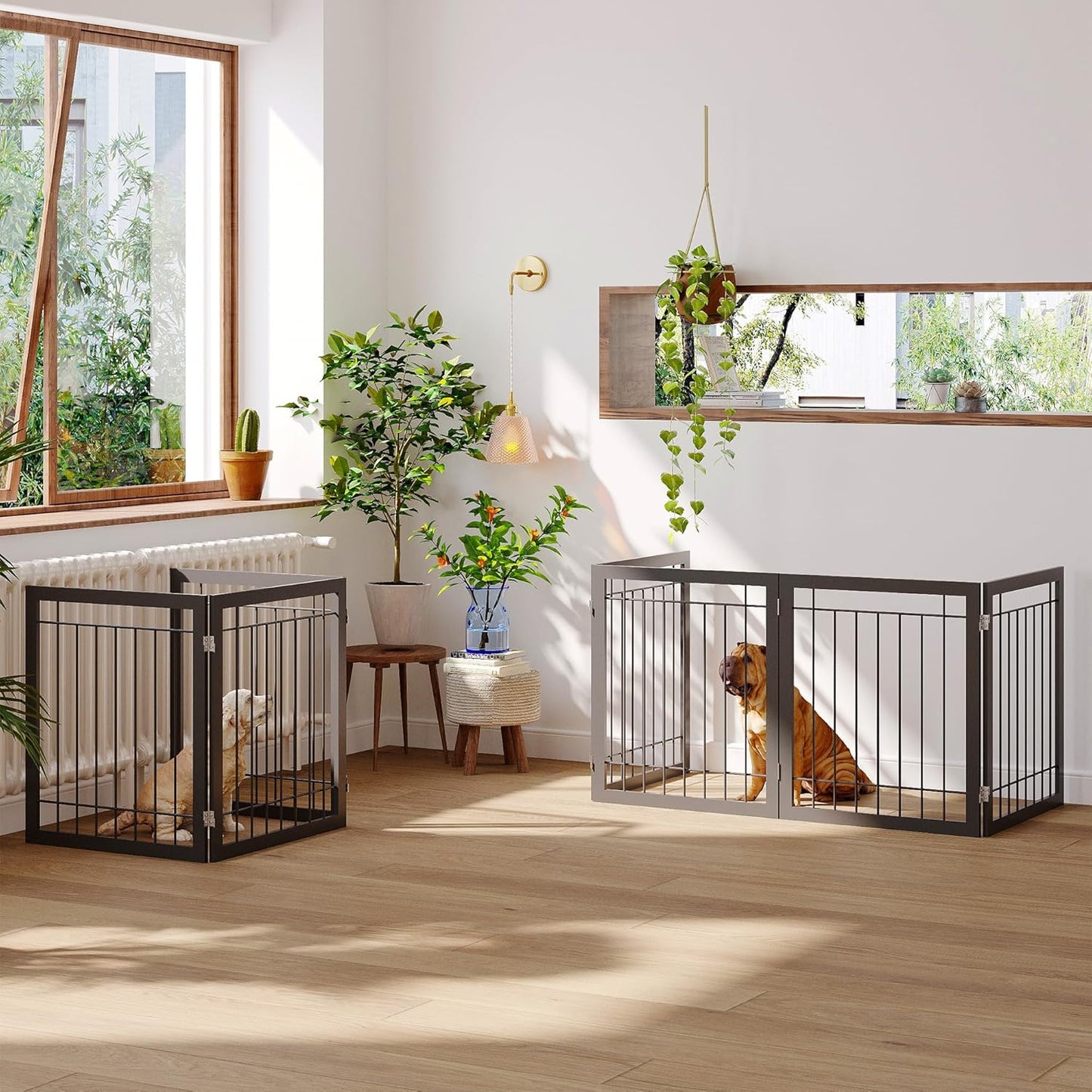 JSB 72-inch Extra Wide 28-inch Tall Dog gate, Freestanding Pet Gate for Halls, Stairs & Home, Pet Puppy Safety Dog Fence with 2PCS Support Feet (Black)