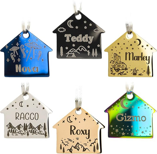 Personalized Dog Tag with 5 Lines of Custom Deep Engraved Durable Stainless Steel Pet ID Name Tag Designer Small Size House