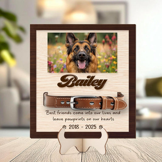 Custom Dog Memorial Gifts – Memorial Pet Collar Sign, Personalized Dog Memorial Wood Frame with Collar Holder, Pet Sympathy Gifts for Loss of Pet, Wooden Pet Remembrance Sign