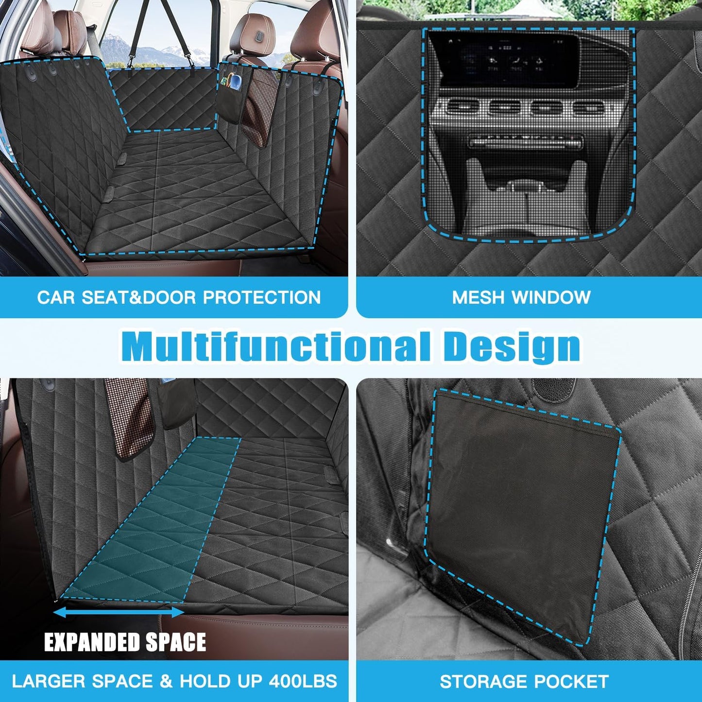 Kytely Back Seat Extender for Dogs,Hard Bottom Dog Car Seat Cover for Back Seat Support 400lb, Waterproof Dog Car Hammock Travel Bed for Car SUV Truck