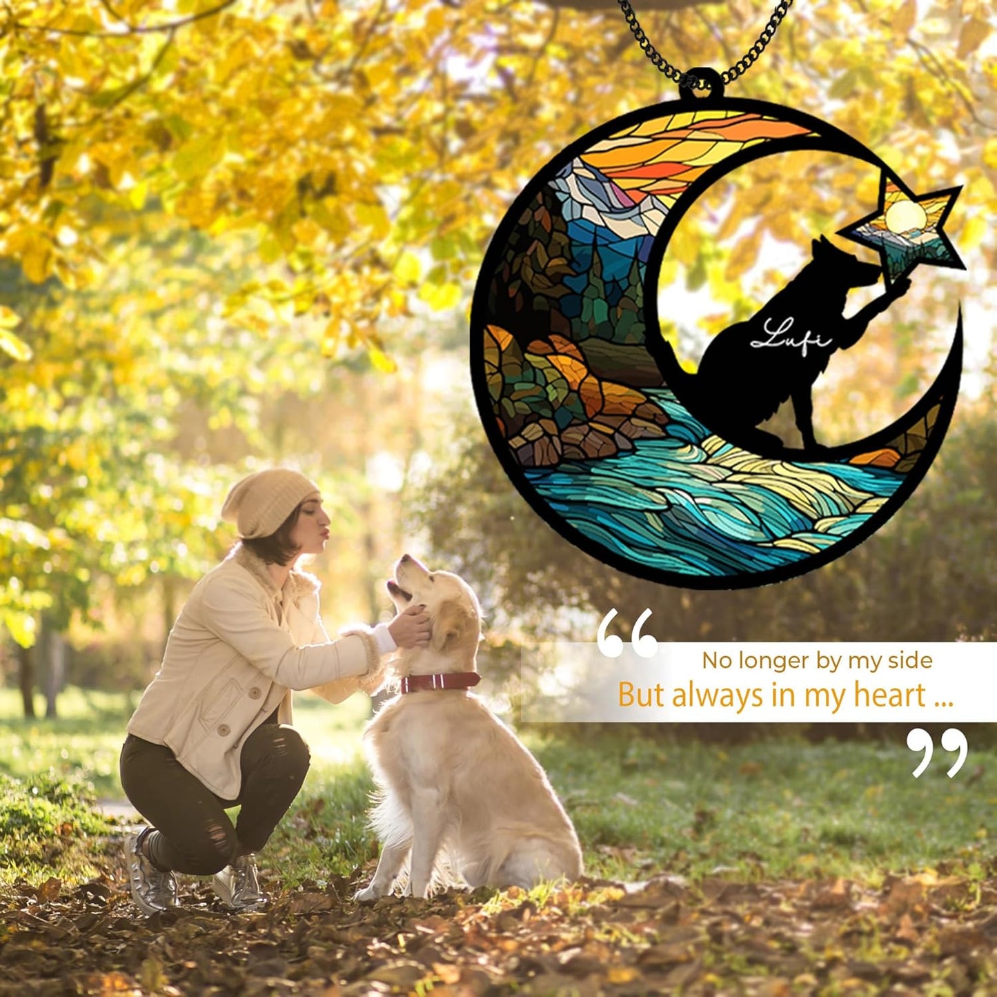 Custom Dog Memorial Suncatcher with Star, Personalized Name Breeds, Pet Ornament Window Car Hanging, Sympathy Gift for Loss of Pet, Bereavement Keepsake Remembrance Gifts for Dog Lovers