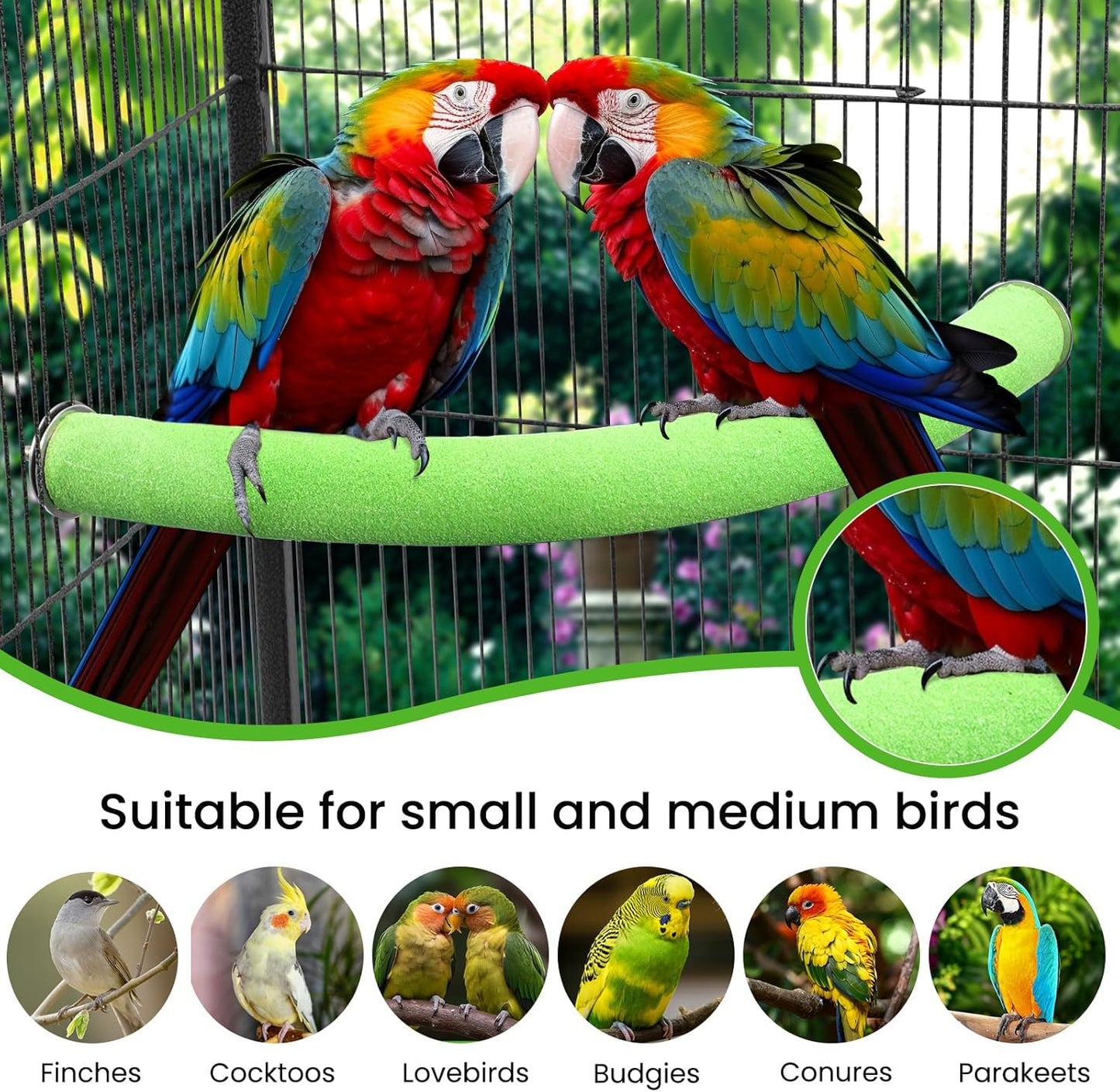 U Shape Parrot Perch Stand Toy Bird Platform Sand Paw Grinding Clean Stick Exercise Conure Budgie Cockatiel Cage Accessories (Green Corner Medium)