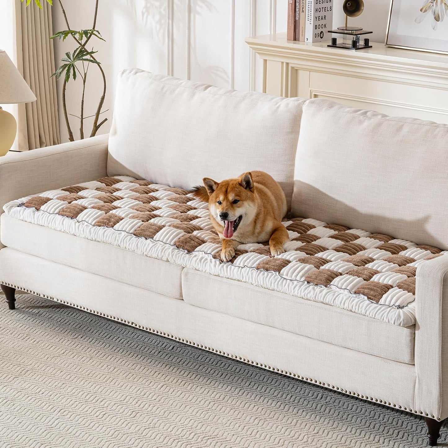 Couch Cover for Dogs Washable, Soft Flannel Dog Couch Cover Protector, Non Slip Pet Couch Covers for Sofa, Couch Protector for Dogs Large Medium Small Size (Brown, 27.56 x 70.9 inch)