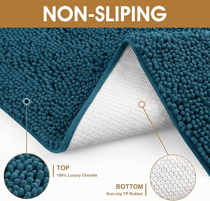 Extra Large Dog Door Mats for Muddy Paws, Chenille Absorbent Door Mats, Non Slip Heavy Indoor Door Mat for Dogs, Soft Dog Mat for Entryway, Mud Paws, Inside Floor,60" x 36", Teal Blue