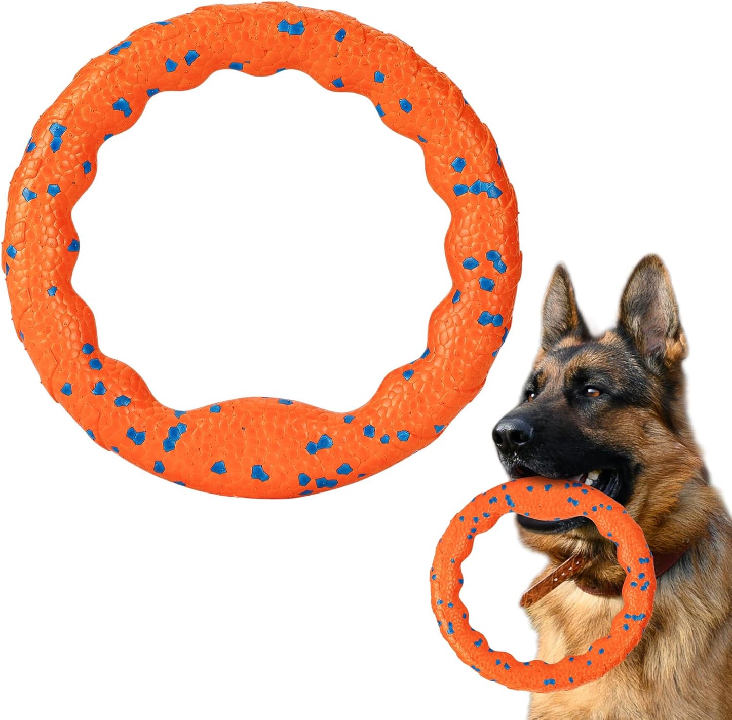 Dog Ring Toy, Indestructible Flying Discs for Throwing Catching, Water Floating Dog Training Ring for Medium Large Breeds (Orange - φ9 inches)