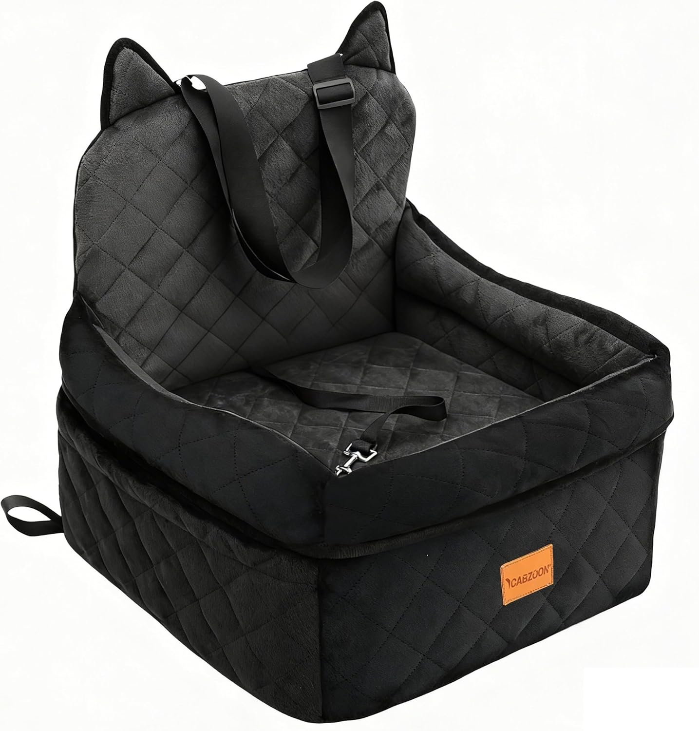 Dog Car Seat for Small/Medium Dogs Up to 35lbs,Elevated Cushion Fits in Front/Back Seat,Travel Safety Per Car Bed with Washable Removable Cover, Storage 2 Pockets Black