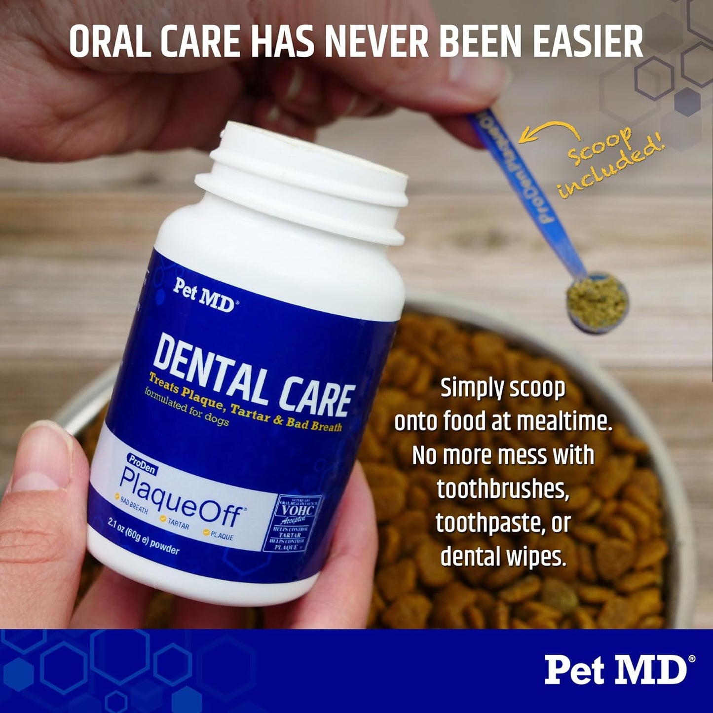 Pet MD Proden PlaqueOff Dog Teeth Cleaning Dental Care Powder - Oral Care Supplement for Dogs - Reduce Bad Breath, Tartar, & Plaque - 60g