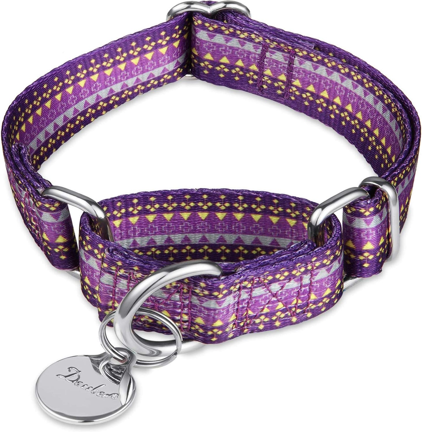 Martingale Dog Collars Colourful Oil Painting Pattern Series - No Pull Pet Collar Silky Soft for Medium and Large Dogs (Large, 1 Inch Wide, Dark Purple & Yellow)