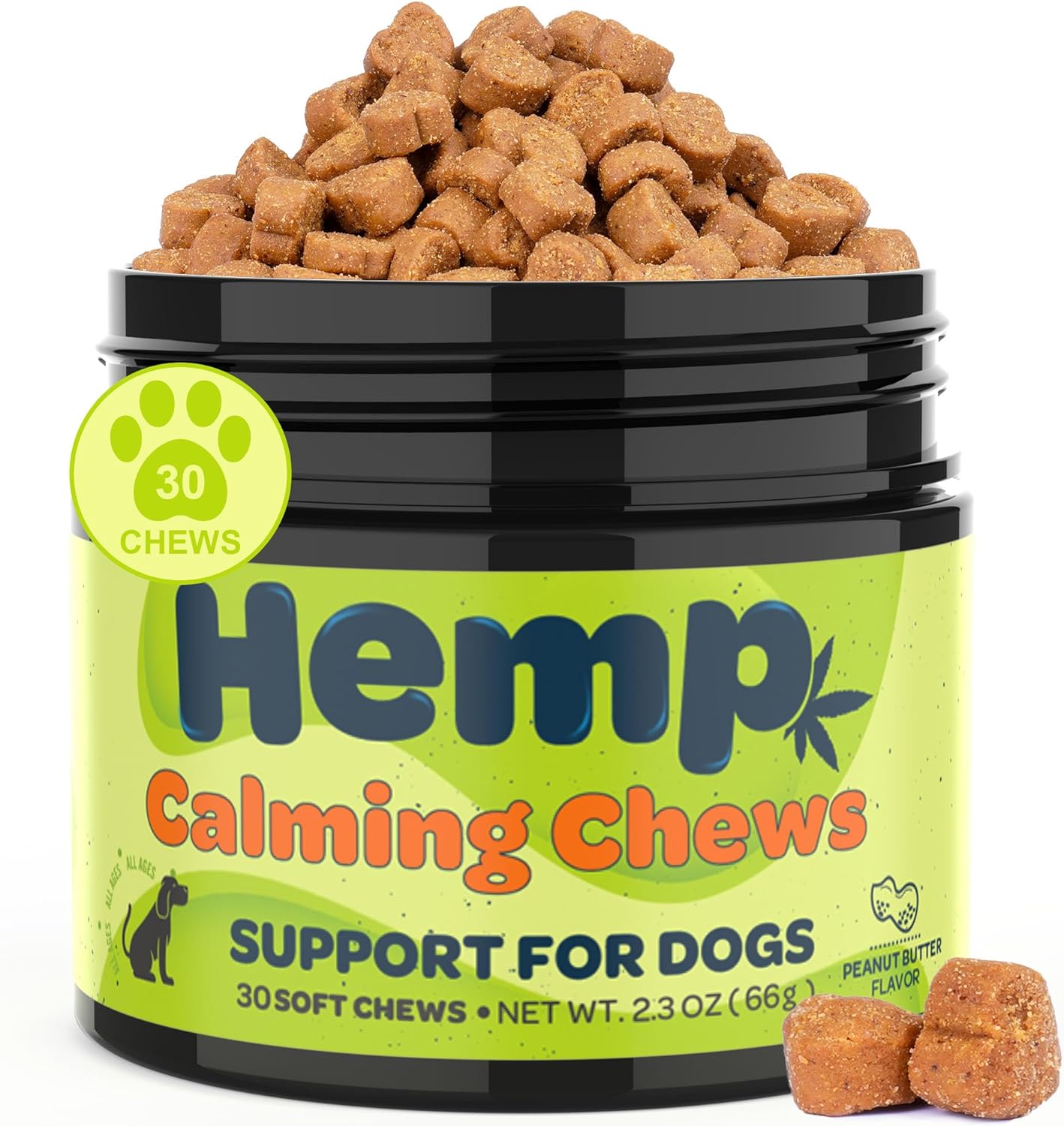 Hemp Calming Chews for Dogs Calming Treats Chews - Anxiety Relief Treats, Separation Anxiety Relief for Dogs Calming Treats Pet Calming Care Chews for Anti Anxiety Dogs, Peanut Butter, 30 Counts