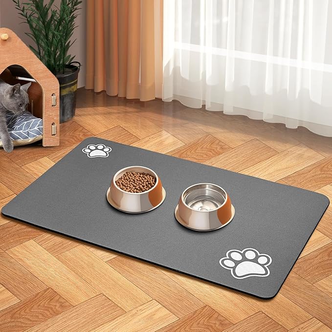 Pet Feeding Mat-Absorbent Dog Mat for Food and Water Bowl-Accessories Pet Supplies-Bowl for Messy Drinkers-No Stains Quick Dry Dog Water Dispenser Mat (16"x24", Dark Grey)