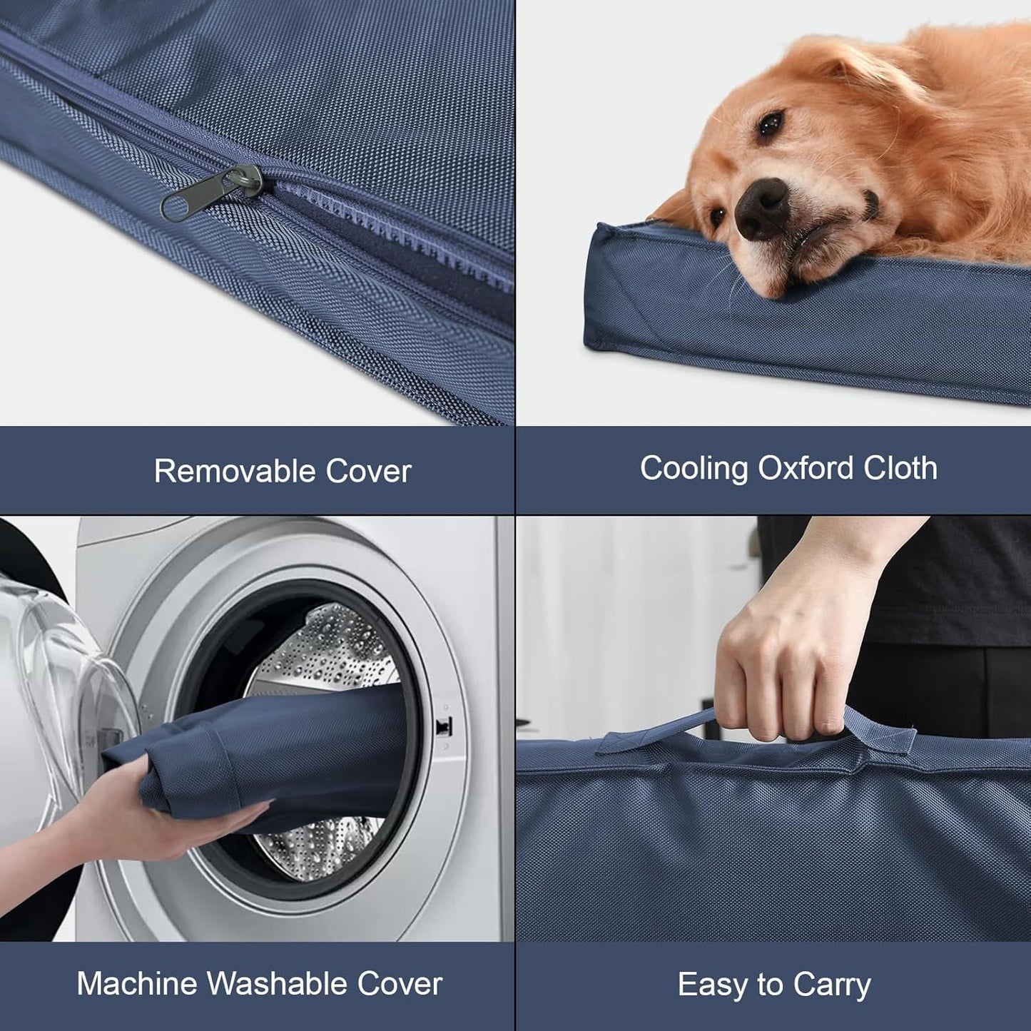 Outdoor Waterproof XL Dog Bed, Dog Bed for Large Dogs, Orthopedic Egg Foam Pet Bed with Washable and Removable Oxford Cooling Cover, Navy