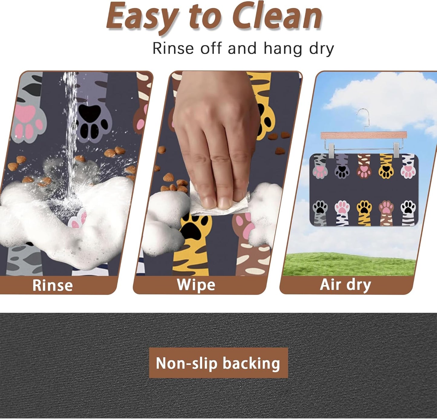 Cute Cat Paw Print Dog Food Mat for Floors,Absorbent Pet Food and Water Bowl Mats,Non-Slip Pet Feeding Mat,Pet Supplies 12" x 20"