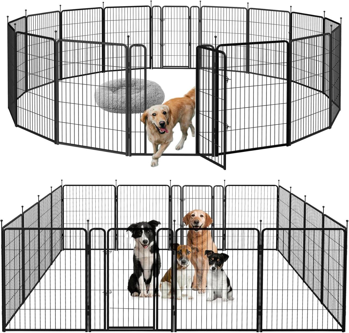 mestyl Dog Play Pen Indoors, Heavy Duty Metal Puppy Playpen, Portable Dog Exercise Pen Temporary Pet Fence with 2 Gate, 32" Height 16 Panels Foldable Dog Kennel for Large/Medium/Small Dogs